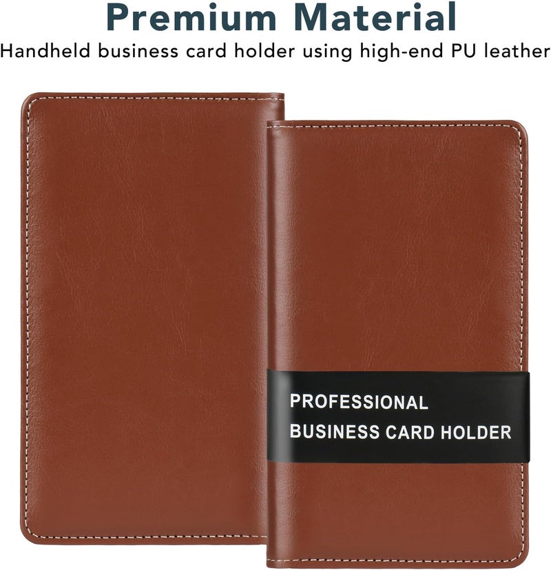 DMFLY Leather Professional Business Card Holder Organizer Book - 300 Card Capacity Premium PU Folder with Soft Cover, Name Card Credit Cards Binder for Men/Women, Red Brown - Image 4